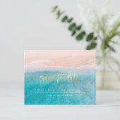 PixDezines Strand Faux Goud Modern Borstel Script Aankondigingskaart (Staand voorkant)