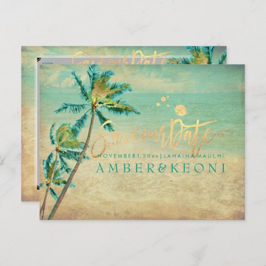 PixDezines  Strand Opslaan Datum Foto Aankondigingskaart (Voorkant / Achterkant)