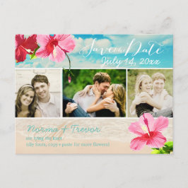 PixDezines strand+roze maui hibiscus save the date Aankondigingskaart