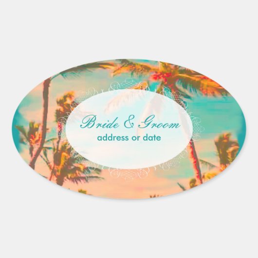 PixDezines  strandscène Ovale Sticker (Voorkant)