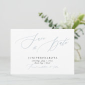 PixDezines Stusty Blue Modern Script Save the Date Kaart (Staand voorkant)