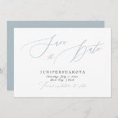PixDezines Stusty Blue Modern Script Save the Date Kaart (Voorkant / Achterkant)