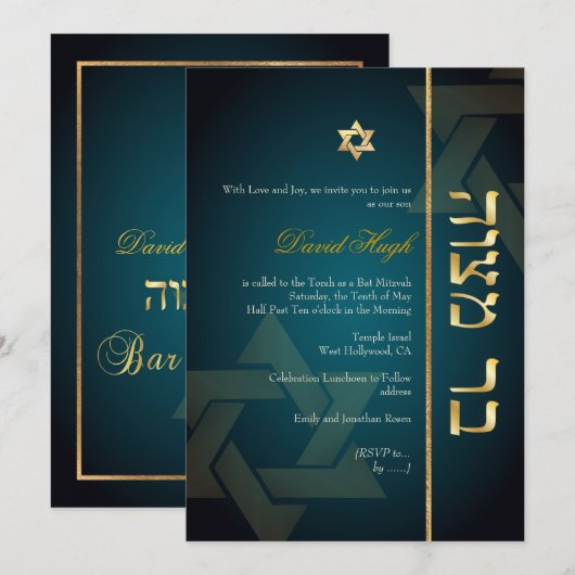 PixDezines Stylish Bar Mitzvah/dark blauwgroen blu Kaart (Voorkant / Achterkant)