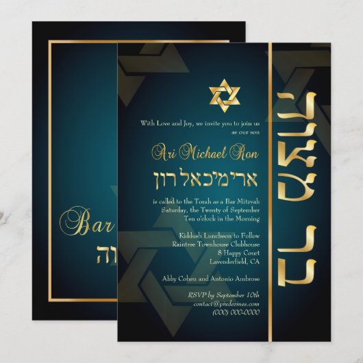 PixDezines Stylish Bar Mitzvah/dark blauwgroen blu Kaart (Voorkant / Achterkant)