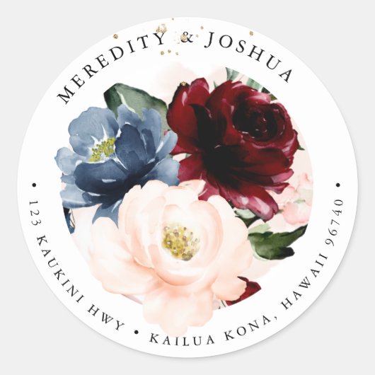 PixDezines Sublime Dusty Blue Blush Bourgogne Ronde Sticker (Voorkant)