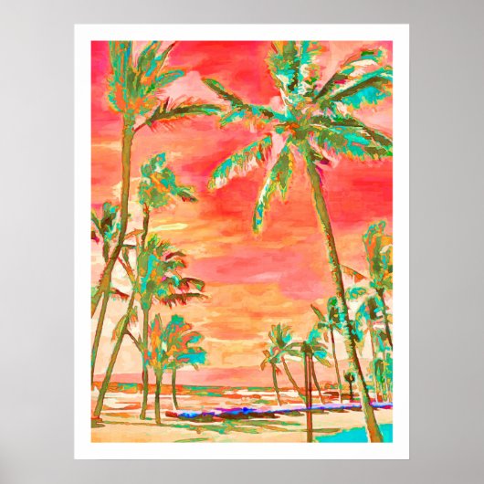 PixDezines Sunset Hawaiian Beach/Coral/Blauwgroen Poster (Voorkant)