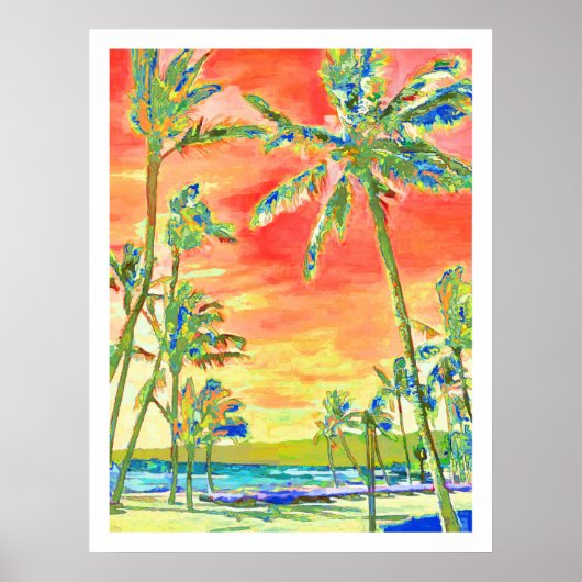 PixDezines Sunset Hawaiian Beach/Coral/Blue Poster (Voorkant)