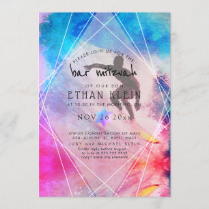 PixDezines surft naar boven/surfer/beach Bar Mitzv Kaart