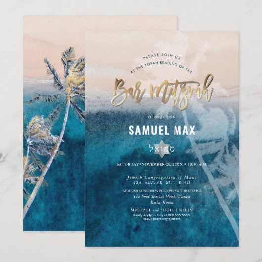 PixDezines surft omhoog, palmbomen, strandbar mits Kaart (Voorkant / Achterkant)