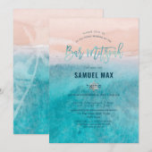 PixDezines surft op, aqua strand Bar Mitzvah Invit Kaart (Voorkant / Achterkant)