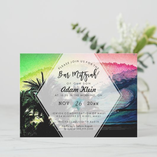 PixDezines surft op doorbraakbalk Mitzvah Kaart (Staand voorkant)