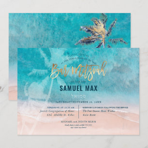 PixDezines surft op, palmbomen, strand ba mitzvah  Kaart