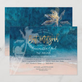 PixDezines surft op, palmbomen, strand ba mitzvah  Kaart (Voorkant / Achterkant)