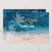 PixDezines surft op, palmbomen, strandbar mitzvah Kaart (Voorkant / Achterkant)