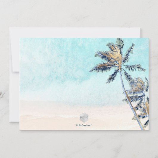 PixDezines surft op, palmbomen, strandvleermuis mi Kaart (Achterkant)