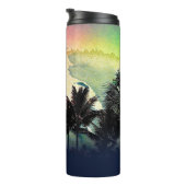 PixDezines Surft Up Hawaiian Beach / Roze / Groen Thermosbeker (Geroteerd rechts)