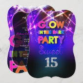 PixDezines Sweet 15/Glow-feest Kaart (Voorkant / Achterkant)