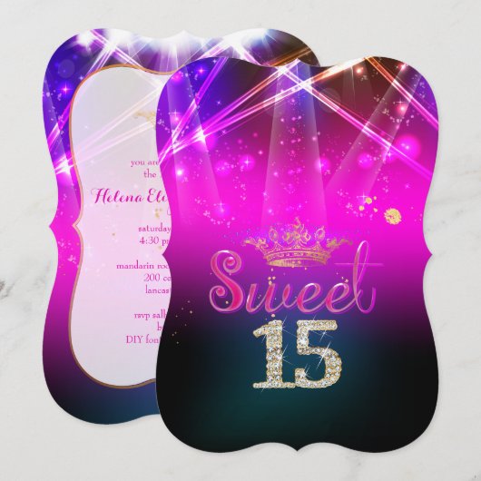 PixDezines Sweet 15, Laser Lights/Neon Lights Kaart (Voorkant / Achterkant)