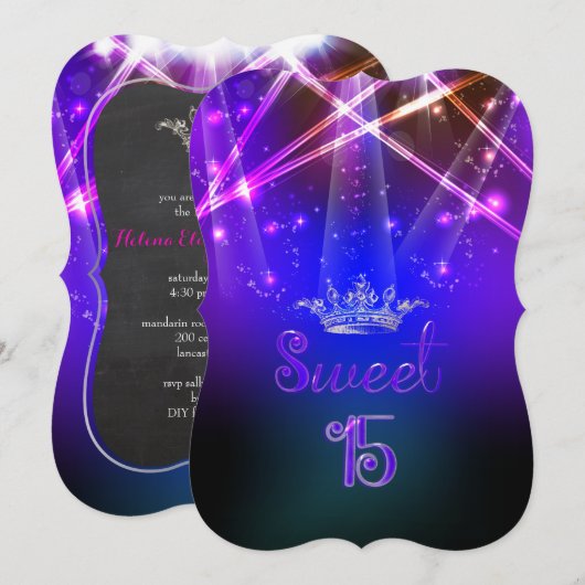 PixDezines Sweet 15, Laser Lights/Neon Lights Kaart (Voorkant / Achterkant)