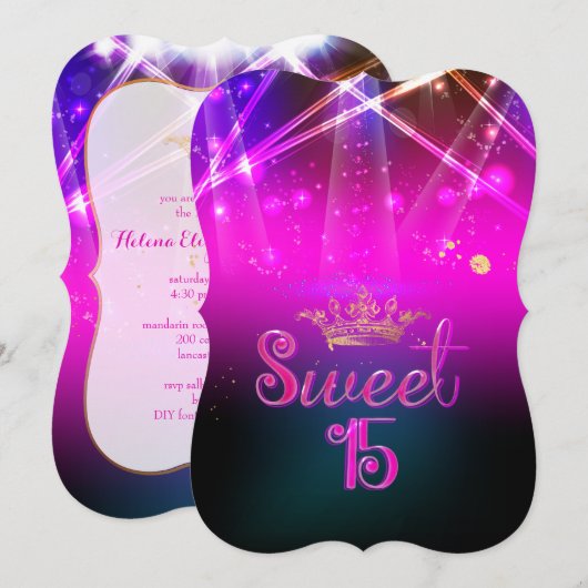 PixDezines Sweet 15, Laser Lights/Neon Lights Kaart (Voorkant / Achterkant)