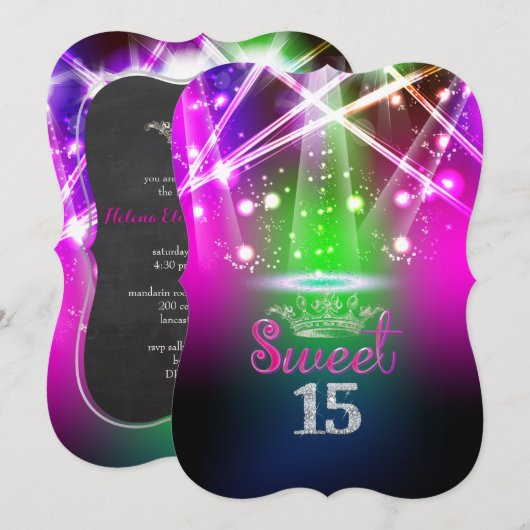 PixDezines Sweet 15, Laser Lights/Neon Lights Kaart (Voorkant / Achterkant)
