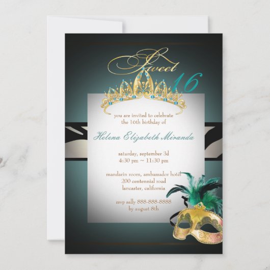 PixDezines Sweet 16/blauwgroen Zebra/DIY kleur!! Kaart (Achterkant)