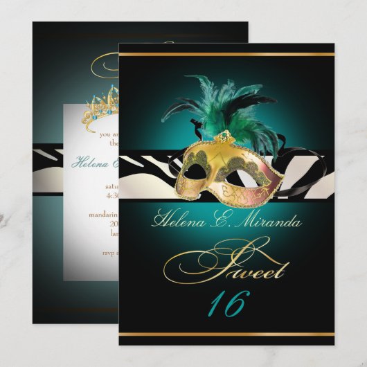 PixDezines Sweet 16/blauwgroen Zebra/DIY kleur!! Kaart (Voorkant / Achterkant)