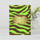PixDezines SWEET 16/BROWN ZEBRA/DIY NEON GREEN Kaart (Staand voorkant)