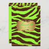 PixDezines SWEET 16/BROWN ZEBRA/DIY NEON GREEN Kaart (Voorkant / Achterkant)