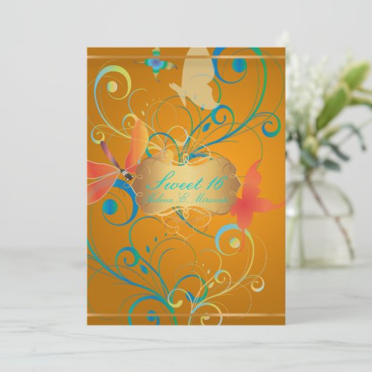 PixDezines Sweet 16/Butterfiles/Swirls/Dragonflies Kaart (Staand voorkant)