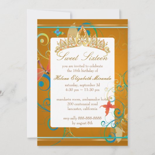 PixDezines Sweet 16/Butterfiles/Swirls/Dragonflies Kaart (Achterkant)