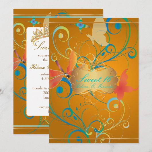 PixDezines Sweet 16/Butterfiles/Swirls/Dragonflies Kaart (Voorkant / Achterkant)