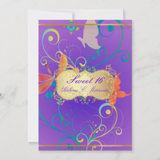 PixDezines Sweet 16/Butterfiles/Swirls/Dragonflies Kaart (Voorkant)