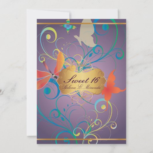 PixDezines Sweet 16/Butterfiles/Swirls/Dragonflies Kaart (Voorkant)