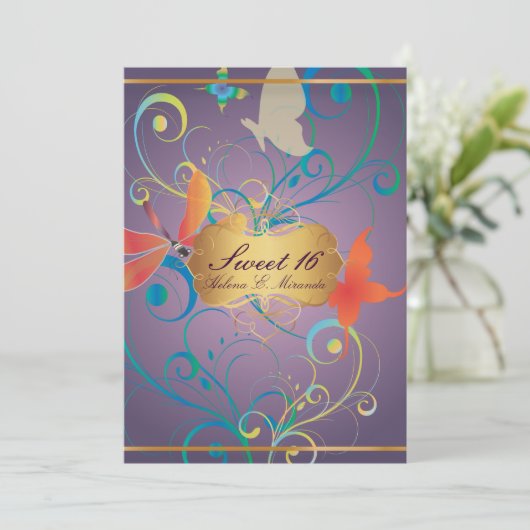 PixDezines Sweet 16/Butterfiles/Swirls/Dragonflies Kaart (Staand voorkant)