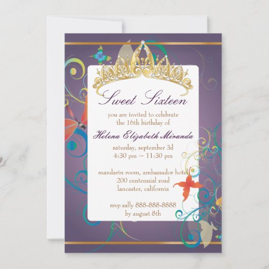 PixDezines Sweet 16/Butterfiles/Swirls/Dragonflies Kaart (Achterkant)