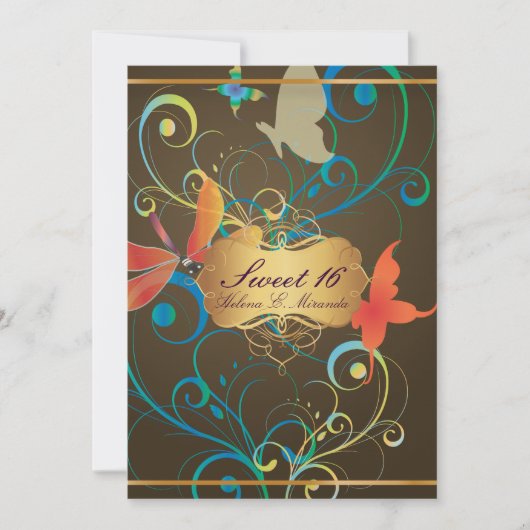 PixDezines Sweet 16/Butterfiles/Swirls/Dragonflies Kaart (Voorkant)