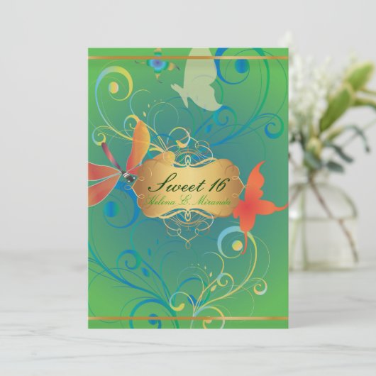 PixDezines Sweet 16/Butterfiles/Swirls/Dragonflies Kaart (Staand voorkant)