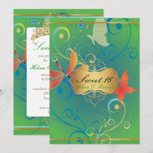 PixDezines Sweet 16/Butterfiles/Swirls/Dragonflies Kaart (Voorkant / Achterkant)