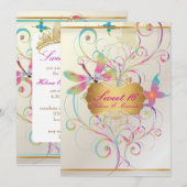 PixDezines Sweet 16/Butterflies+Dragonfly+Rainbows Kaart (Voorkant / Achterkant)