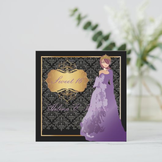 PixDezines Sweet 16 Damask/Quinceañera/Quince años Kaart (Staand voorkant)