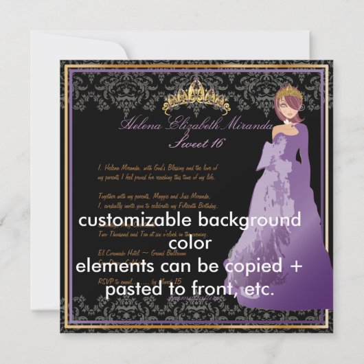 PixDezines Sweet 16 Damask/Quinceañera/Quince años Kaart (Achterkant)