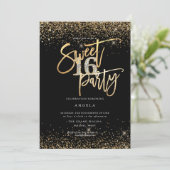 PixDezines Sweet 16 Diamond Black Gold Glitters Kaart (Staand voorkant)