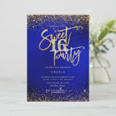 PixDezines Sweet 16 Diamond Glitters Royal Blue Kaart (Staand voorkant)