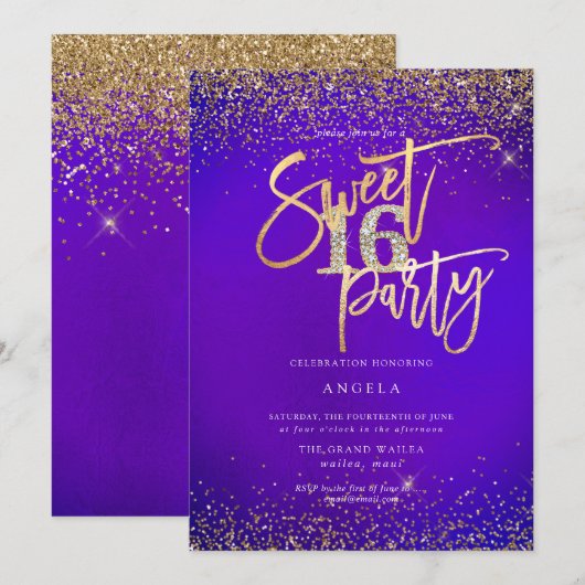 PixDezines Sweet 16 Diamond Glitters Ultra Violet Kaart (Voorkant / Achterkant)