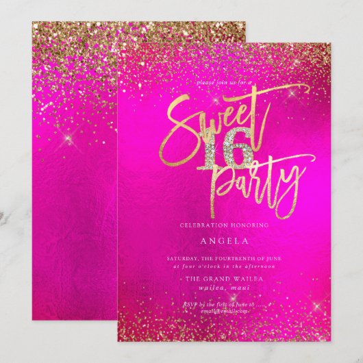 PixDezines Sweet 16 Diamond Glitters Watercolor Kaart (Voorkant / Achterkant)