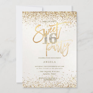 PixDezines Sweet 16 Diamond Pearl Gold Glitter Kaart