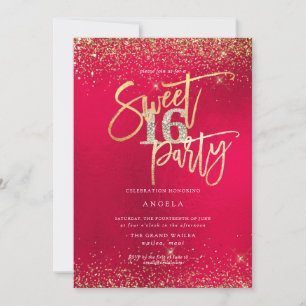 PixDezines Sweet 16 Diamond Red Gold Glitter Kaart