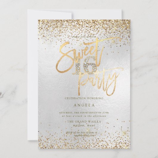 PixDezines Sweet 16 Diamond Silver Glitter Kaart (Voorkant)