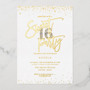 PixDezines Sweet 16 Diamond Silver Gold Folie Uitnodiging